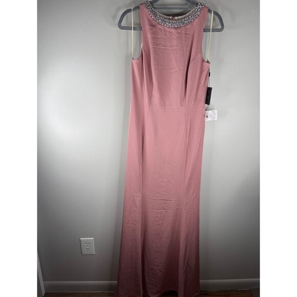 NWT MAC DUGGAL 49093 Embellished Fluted-Hem Maxi Gown Formal Raspberry Pink US 8 - Picture 3 of 6